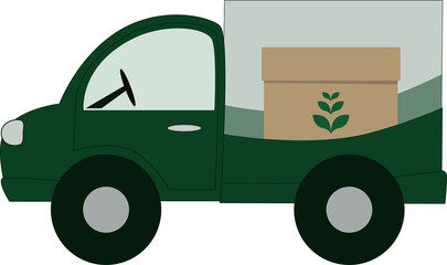 Food truck Online order and food or product express delivery concept. Illustration for vegan cafe, restaurant and natural organic food shop.