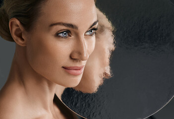 Beauty portrait of woman with perfect and shiny skin. Concept of skin care and aesthetic cosmetology, high quality