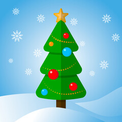 Christmas tree with winter background