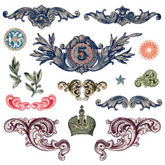Naklejka premium Decorative set extracted from old banknotes