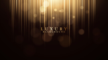 Abstract golden light effect on black background with glowing lines. Elegant bright gold bokeh lights elements. Luxury light graphic. Suit for poster, banner, brochure, cover. Vector illustration © MooJook