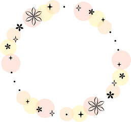 フレーム　雪の花とキラキラ　カラフルなドット　赤