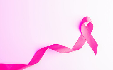 Cancer awareness. Health care symbol pink ribbon on white background. Breast woman support concept....