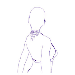 Illustration of a beautiful fashion model posing in a stylish swimsuit. Young attractive woman in bikini. Back view