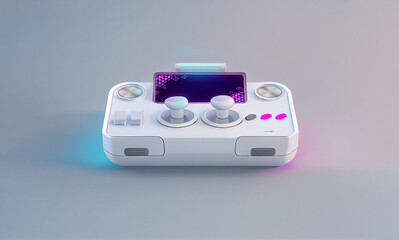 generic gaming joystick with mini screen and glowing buttons, digital 3D icon illustration with matte painting © sizsus