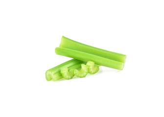 Green fresh celery with slice isolated on white background.