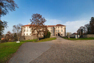 The Nelahozeves Chateau, finest Renaissance castle, Czech Republic. Main gate with bridge.