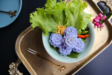 Chor Muang - Thai appetizer and dessert , Dumpling filled with bean and chicken, authentic Thai food 