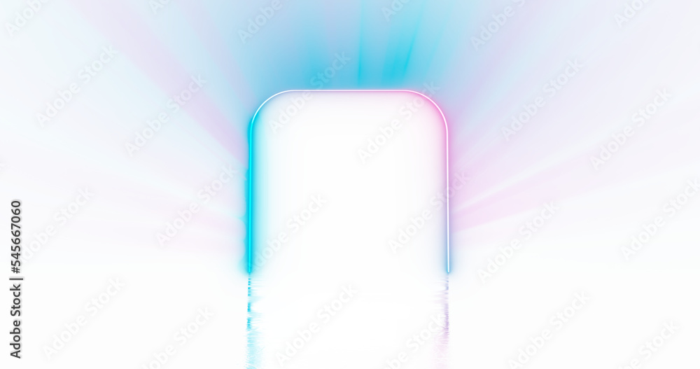 Poster neon light lines on png transparent background with reflection on the floor. neon frame for your des