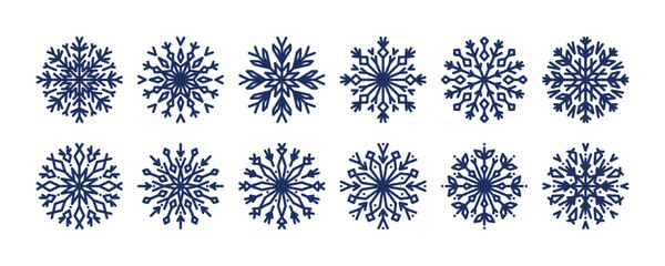 Snowflake line icons set, winter vector illustration.Collection line art snowflakes, crystal ornament. Design element for new year, christmas cards. Outline snow flakes for winter design, decor.