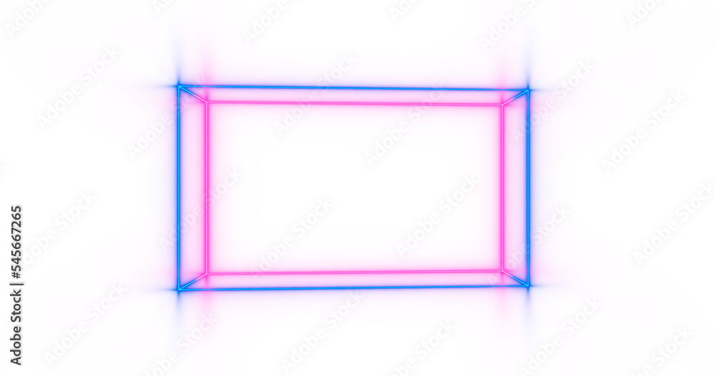 Poster neon light lines on png transparent background with reflection on the floor. neon frame for your des