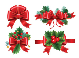 Set of Christmas bows. 3D Graphic vector illustration.