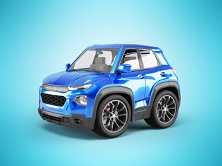 Obraz na płótnie Canvas 3d illustration of blue car front cartoon style on blue background with shadow