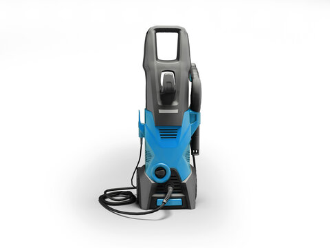 3D Illustration Of Blue Professional Electric Washer For Cars On White Background With Shadow