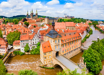 Bamberg old town aerial panoramic view - obrazy, fototapety, plakaty