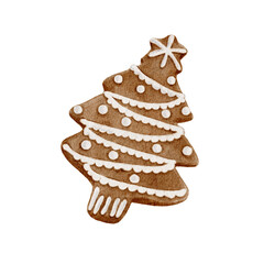 Watercolor Christmas tree cookie Gingerbread cookie Transparent background Png 