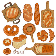 Set of bread isolated on white background. Vector graphics.