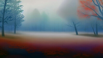 watercolor painting of landscape image for Autumn time, autumn colors with Generative AI.