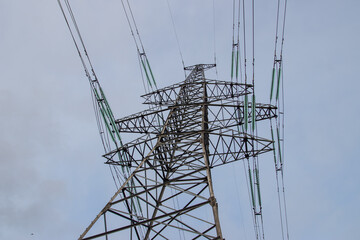 high voltage post.High-voltage tower sky background.