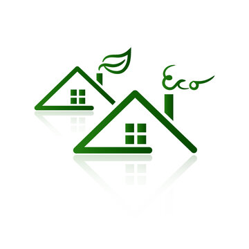 Ecological home logo. Icon for real estate offices, advertisements, banners. Organic lifestyle. Green logo isolated on white background.