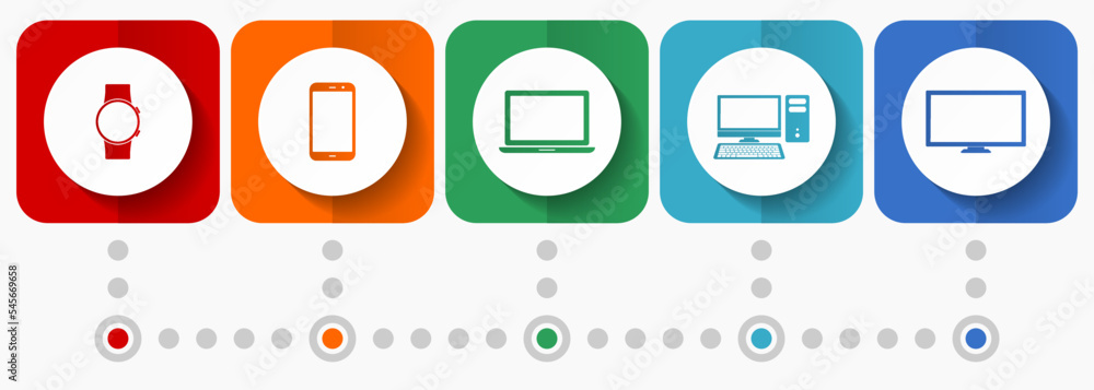 Poster electronic devices vector icon set, technology concept infographic template, colorful buttons collec