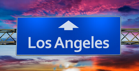 Road sign indicating direction to the city of Los Angeles