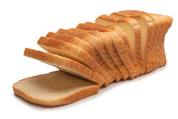 Delicious bread slices isolated on a white background, top view.