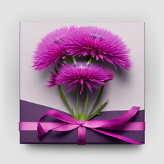 Gift box decorated with flowers and ribbonGift box decorated with dandelions and ribbon