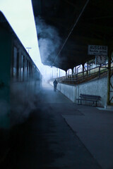 darkness railway station in the early morning before sunrise