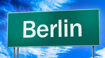 Road sign informing of the entrance to the city of Berlin