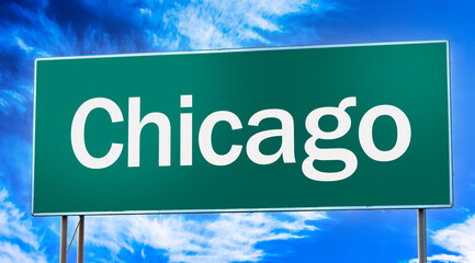 Road sign informing of the entrance to the city of Chicago