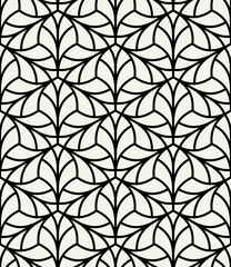 Vector seamless pattern. Monochrome graphic design. Decorative geometric linear leaves. Regular floral background with elegant petals. Contemporary stylish ornament.