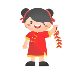 girl in traditional Chinese dress in Chinese new year