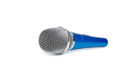 Blue microphone with clipping path isolated on white background