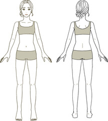 ビューティー　正面と後ろ姿の若い女性のイラストレーション