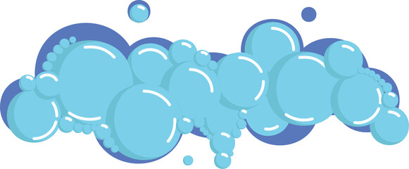 Cartoon soap foam set with bubbles. Light blue suds of bath, shampoo, shaving, mousse.  - obrazy, fototapety, plakaty