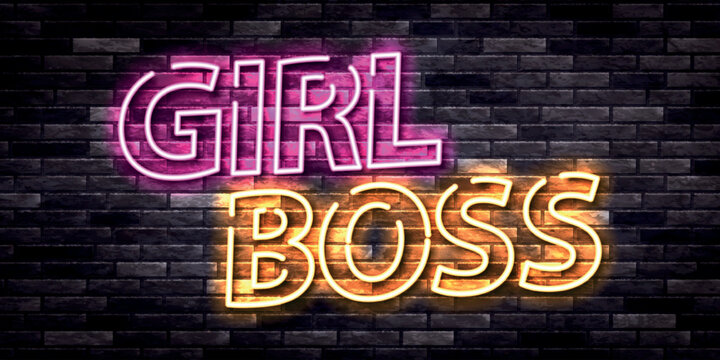 Vector realistic isolated neon sign of Girl Boss on the wall background.
