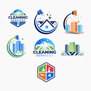 Set of cleaning service house building logo template vector