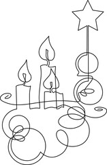 Garland of New Year and Christmas decorations for home or Christmas tree. Continuous line drawing. Vector illustration
