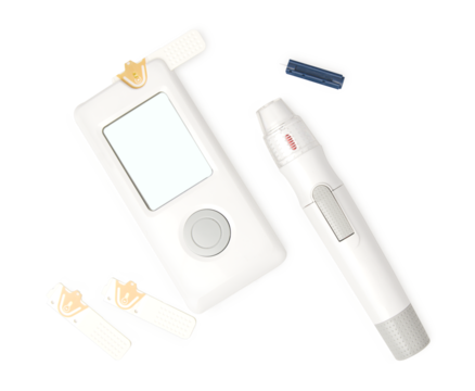 Blood glucose meter, test strip isolated on white background
