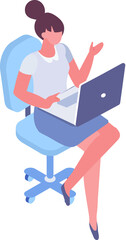 Isometric woman with laptop