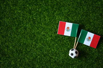Obraz premium 2022 World Cup and Mexico flag on the lawn 2022 World Cup Champion Concept