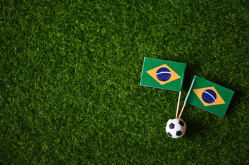 2022 World Cup and Brazil flag on the lawn 2022 World Cup Champion Concept