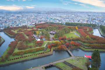 五稜郭タワーから見た紅葉の五稜郭跡