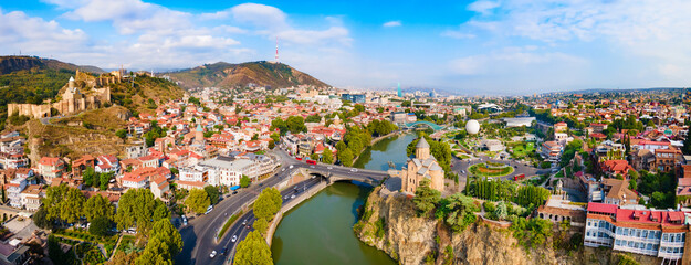 Tbilisi oude stad luchtfoto panoramisch uitzicht