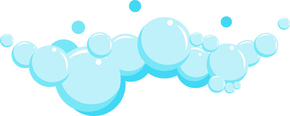 Cartoon soap foam with bubbles. Light blue suds of bath, shampoo, shaving, mousse. 