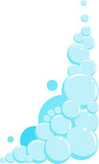 Cartoon soap foam with bubbles. Light blue suds of bath, shampoo, shaving, mousse. 