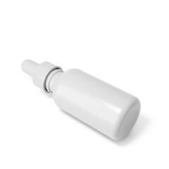 Blank white plastic cosmetic dropper bottle with transparent background. 3d render.	