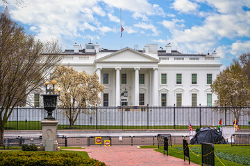 White House front facade from Pennsylvania Avenue springtime view