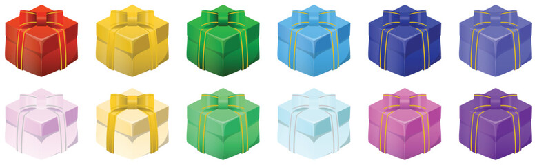 Colorful gift boxes with bows, vector image on a white background